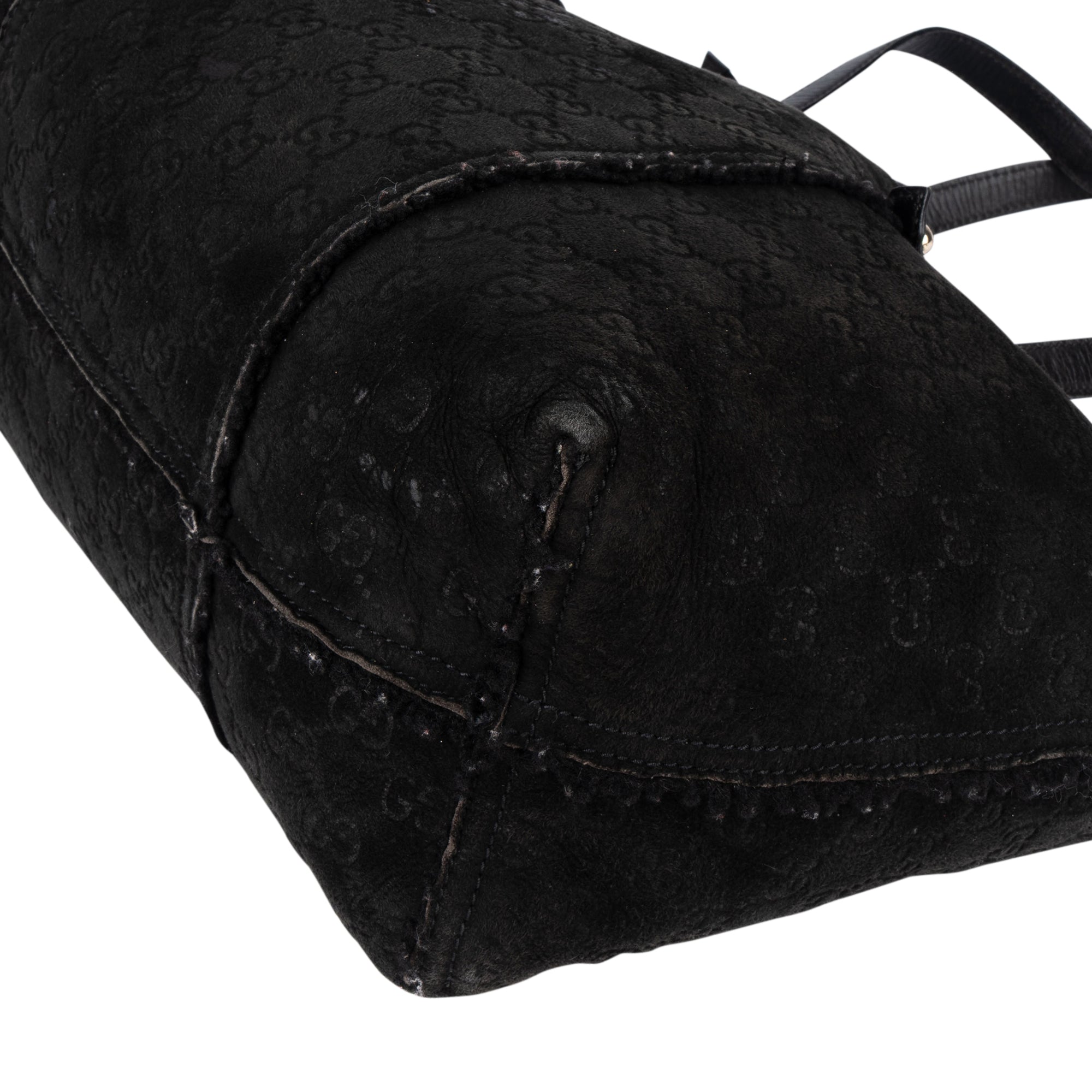 Gucci Suede GG Monogram Jolicoeur Shearling Tote Handbag - vintageandkickz