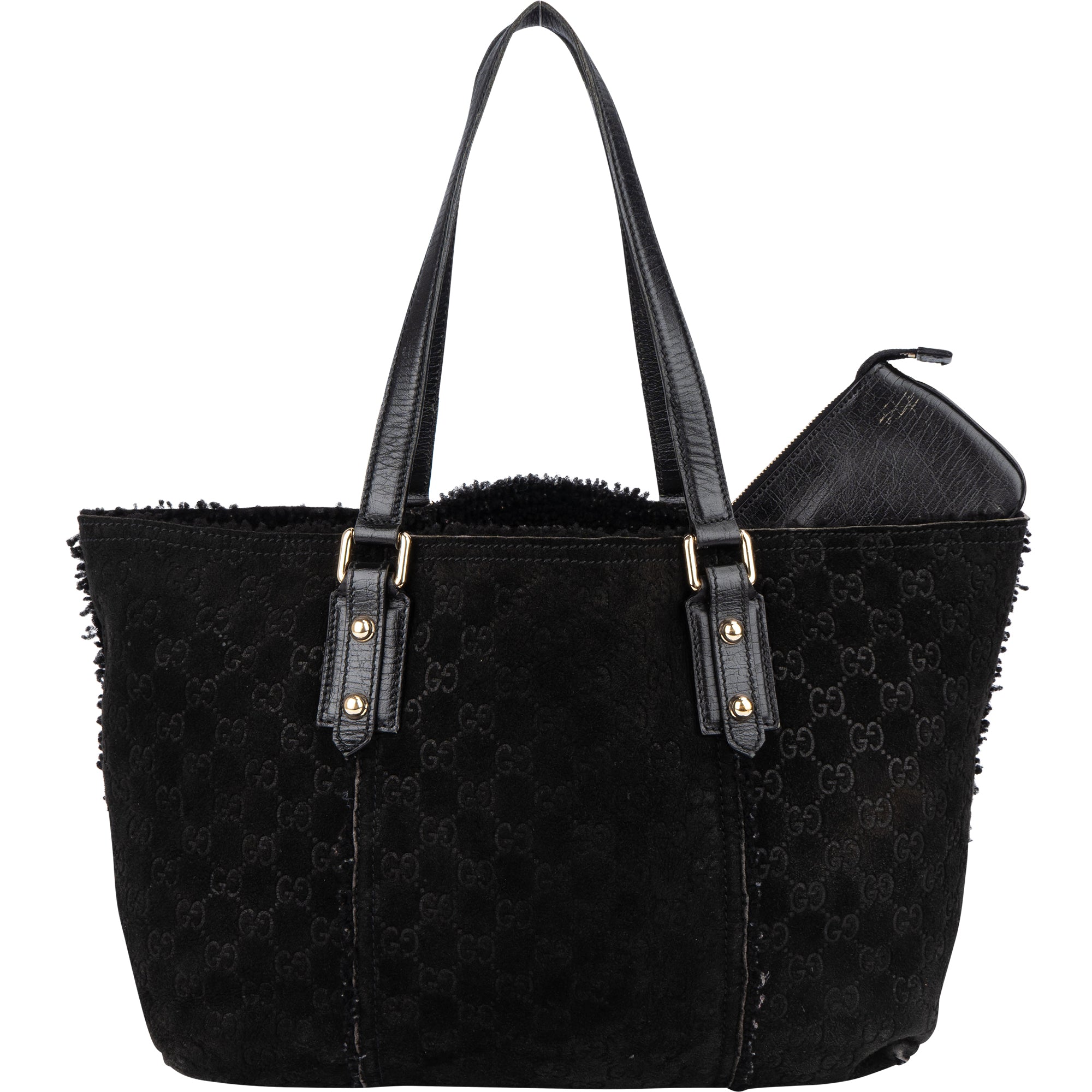 Gucci Suede GG Monogram Jolicoeur Shearling Tote Handbag - vintageandkickz