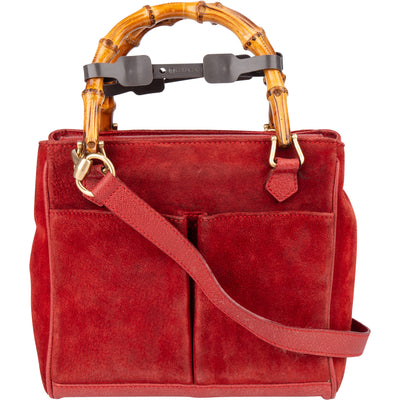 Gucci Suede Bamboo Top Handle Handbag