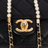 Chanel Quilted Lambskin Pearl Strap Single Flap Crossbody Bag