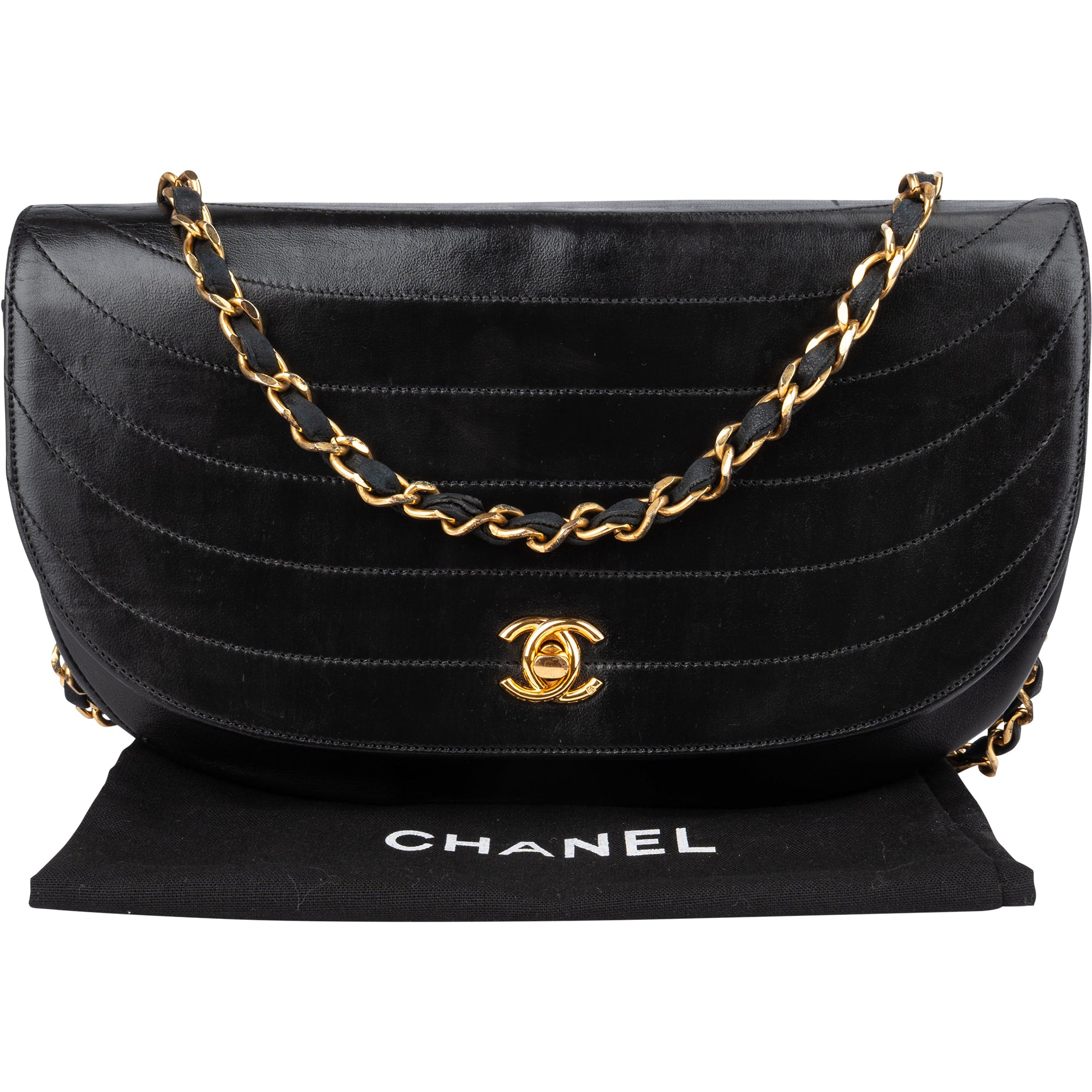 Chanel Lambskin Halfmoon Single Flap Shoulder Bag - vintageandkickz