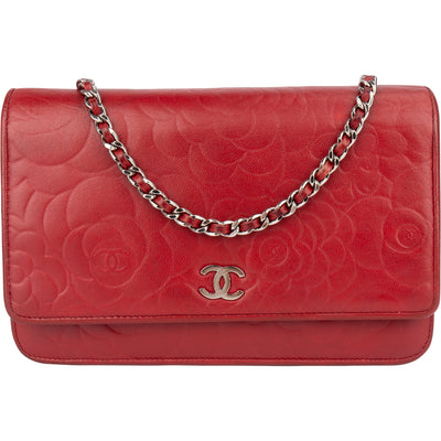 Chanel Camellia Embossed Leather Wallet on Chain Crossbody Bag