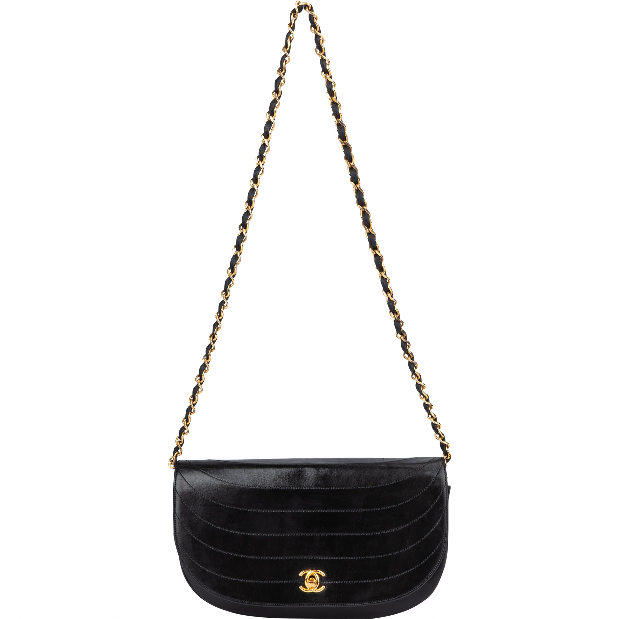 Chanel Lambskin Halfmoon Single Flap Shoulder Bag - vintageandkickz