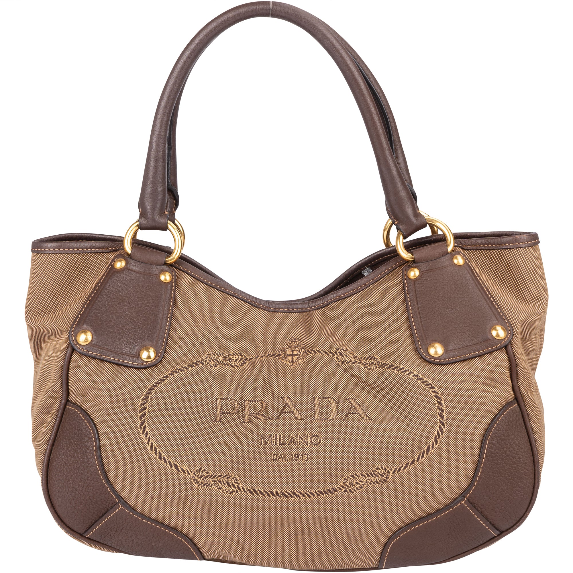 Prada Logo Jacquard Triangle Tote Handbag - vintageandkickz