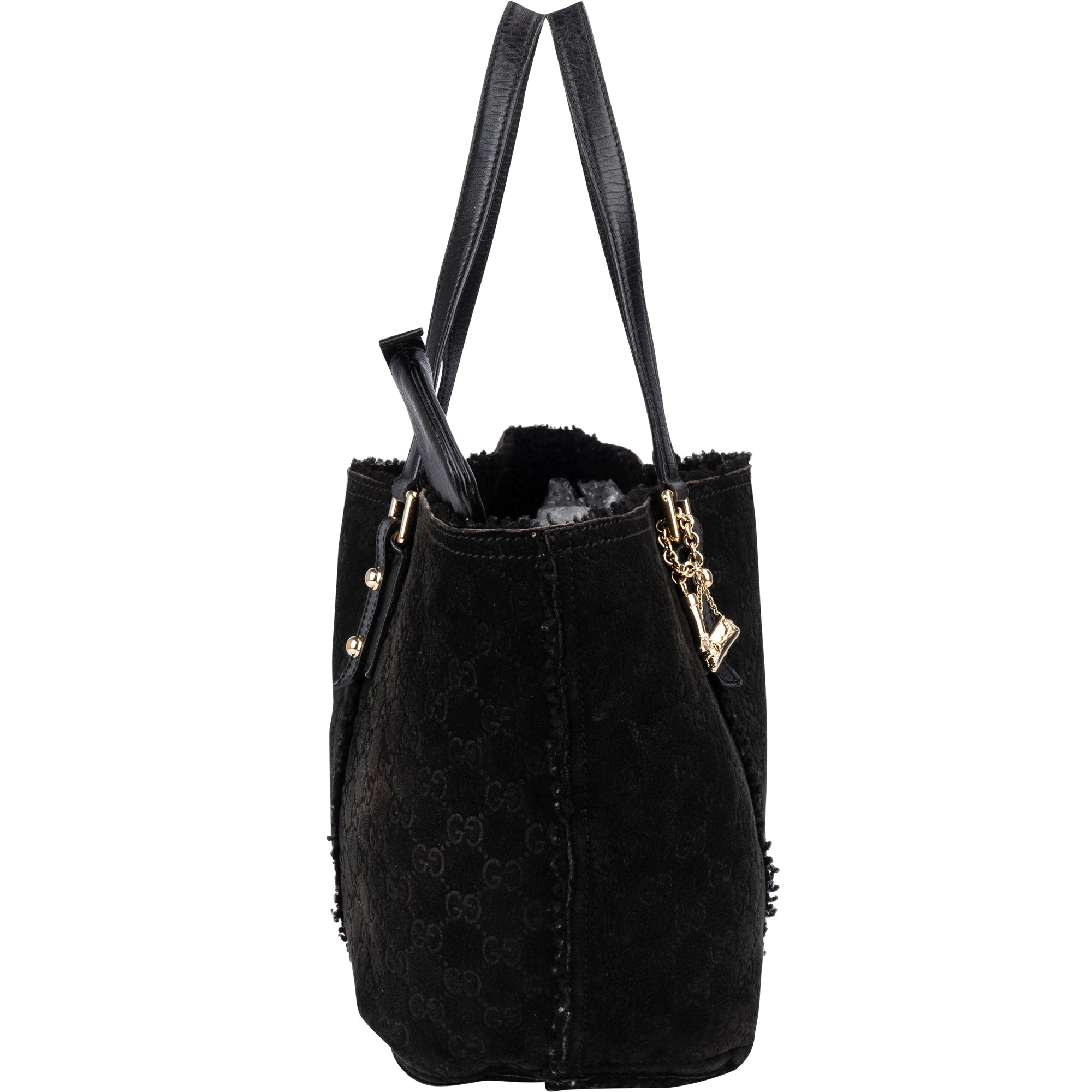 Gucci Suede GG Monogram Jolicoeur Shearling Tote Handbag - vintageandkickz
