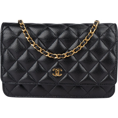 Chanel Quilted Caviar Leather Wallet on Chain Crossbody Bag