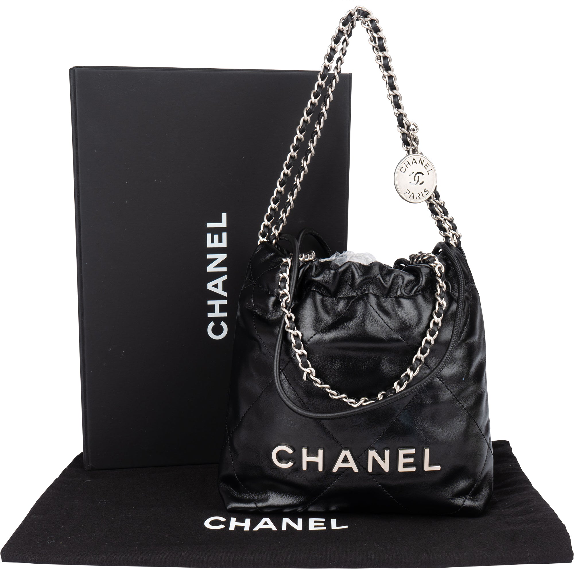 Chanel Noir Quilted Calfskin Small 22 Shoulder Bag - vintageandkickz