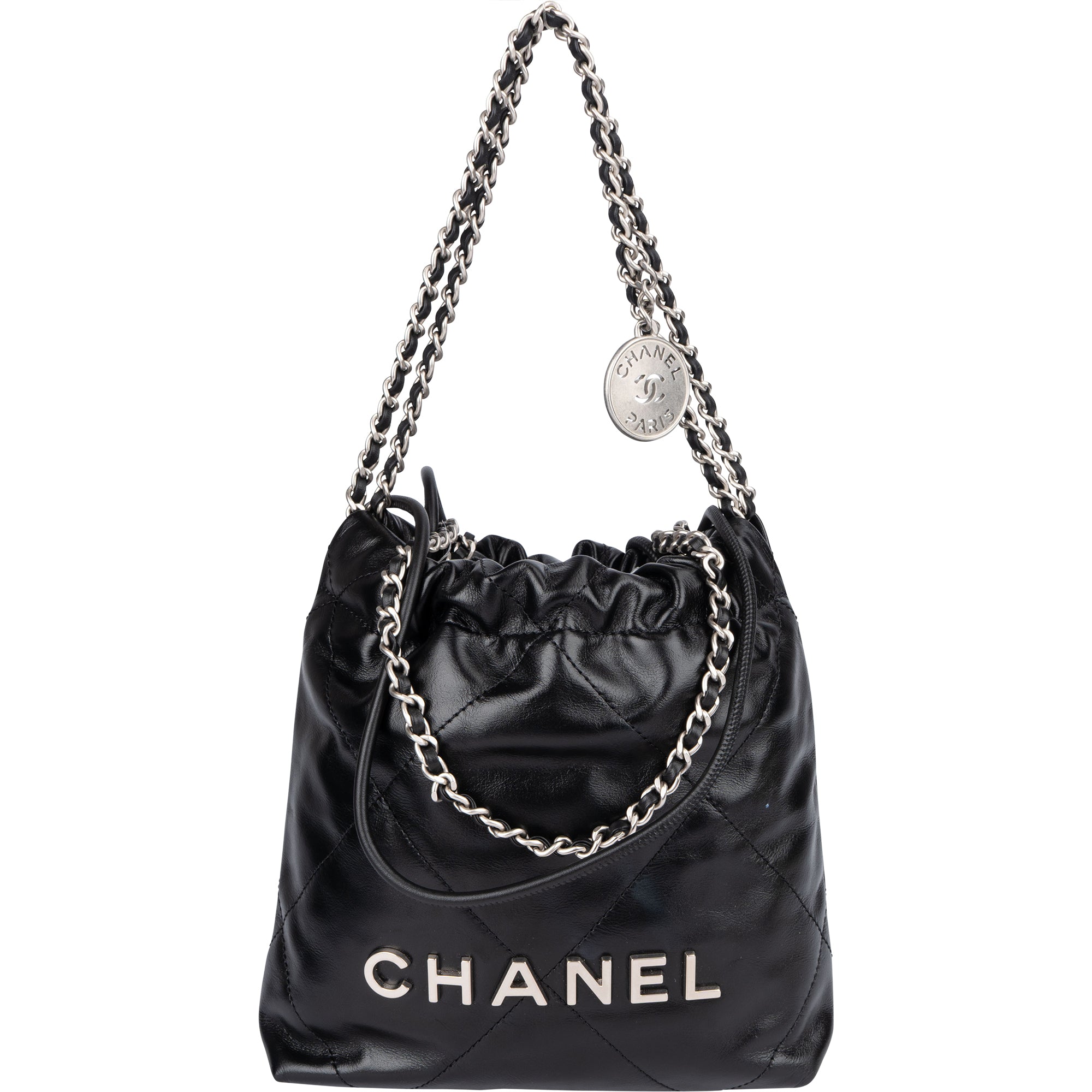 Chanel Noir Quilted Calfskin Small 22 Shoulder Bag - vintageandkickz