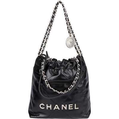 Chanel Noir Quilted Calfskin Small 22 Shoulder Bag - vintageandkickz