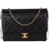 Chanel Quilted Lambskin Pearl Strap Single Flap Crossbody Bag