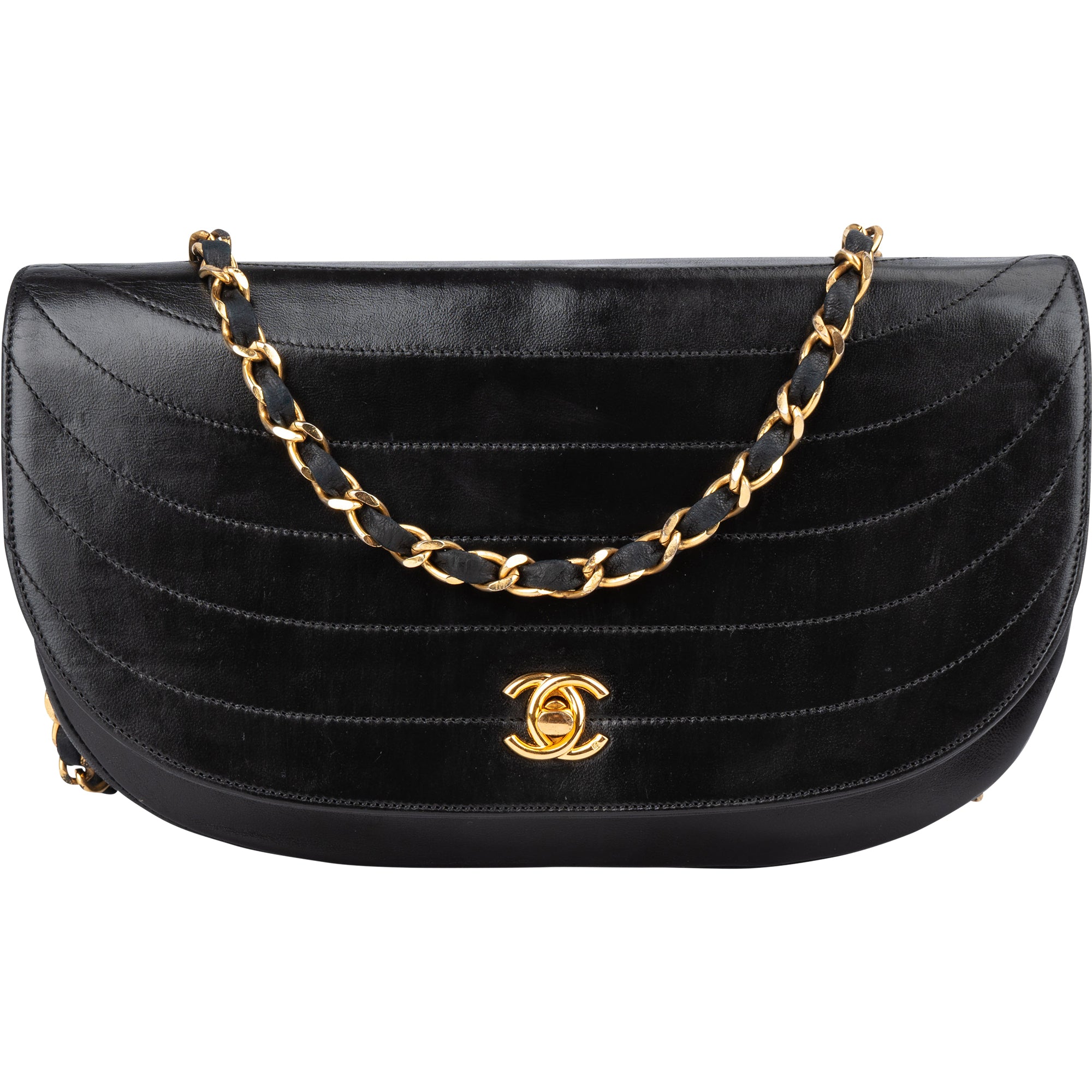 Chanel Lambskin Halfmoon Single Flap Shoulder Bag - vintageandkickz