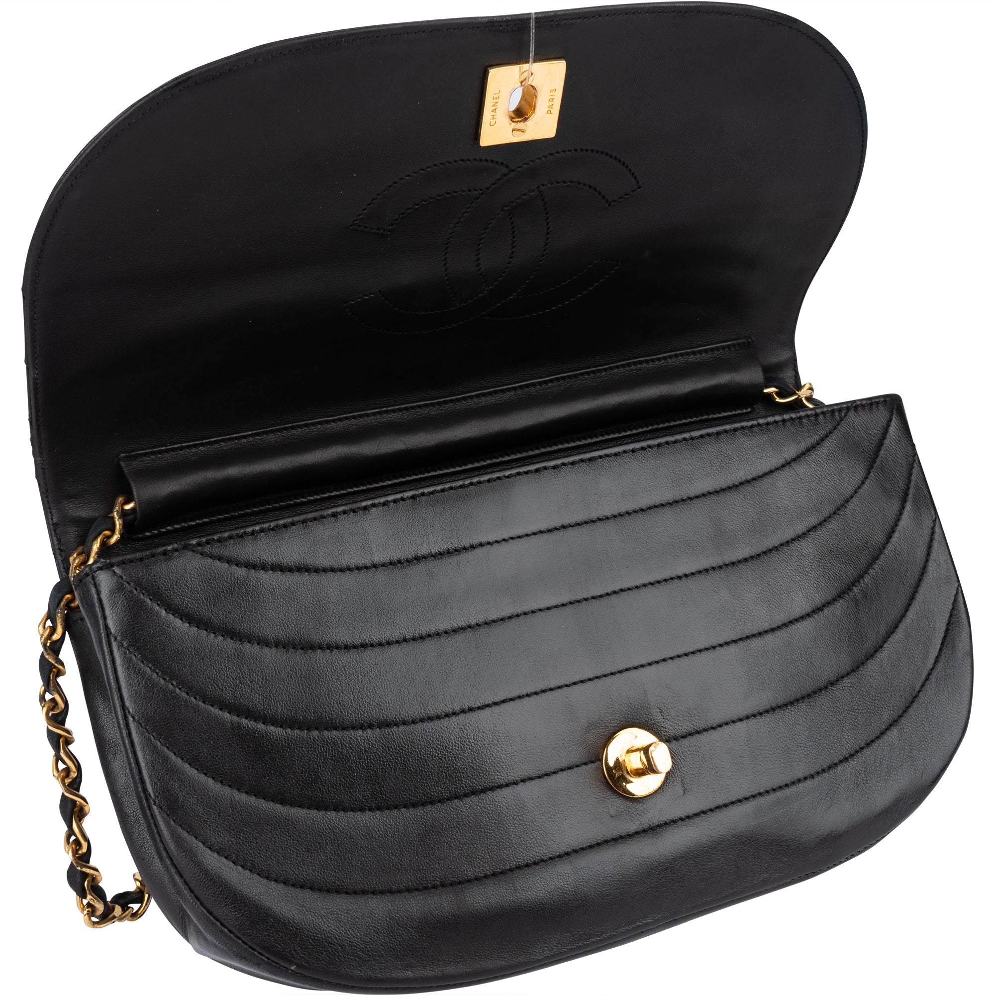Chanel Lambskin Halfmoon Single Flap Shoulder Bag - vintageandkickz