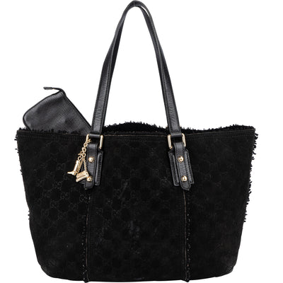 Gucci Suede GG Monogram Jolicoeur Shearling Tote Handbag - vintageandkickz