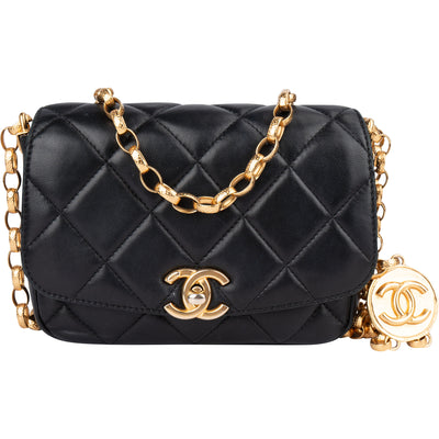 Chanel Quilted Lambskin Mini Coin Single Flap Crossbody Bag - vintageandkickz
