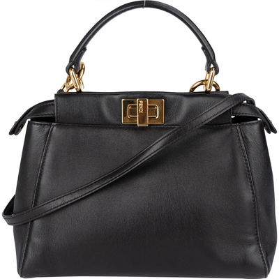 Fendi Black Leather Mini Peekaboo Handbag