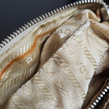 Prada Side Logo Cotton Leather Shoulder Bag